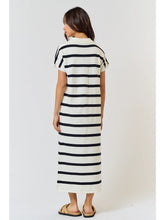 Striped Collared V-Neck Sweater Maxi Dress